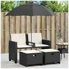 Image de Canapé de jardin 2 places avec parasol et tabourets noir rotin