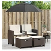 Image de Canapé de jardin 2 places et parasol et tabourets marron rotin, canapé d'extérieur, chaise longue de jardin, canapé 365884
