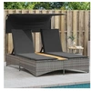 Image de Chaise longue double et auvent et coussins gris résine tressée, lit de bronzage, chaise longue inclinable, lit de 365622