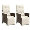 Image de Chaises inclinables de jardin lot de 2 et coussins marron rotin, fauteuil de jardin inclinable, fauteuil inclinable 365667