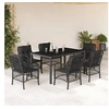 Image de Ensemble à manger de jardin coussins 7pcs Noir Résine tressée 3212027