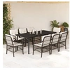 Image de Ensemble à Manger de Jardin avec Coussins 9 pcs, Table et Chaises de Patio, Meubles d'Extérieur Terrasse, Moderne, Marron Résine Tressée