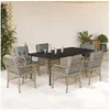 Image de Ensemble à Manger de Jardin avec Coussins 7 pcs, Table et Chaises de Patio, Meubles d'Extérieur Terrasse, Moderne, Mélange Beige Résine Tressée