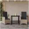 Image de Ensemble à Manger de Jardin avec Coussins 3 pcs, Table et Chaises avec Dossier Réglable, Meubles d'Extérieur Patio 3212420