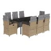 Image de Ensemble à Manger de Jardin avec Coussins 9 pcs, Table et Chaises avec Dossier et Repose-pied Réglables 3212597