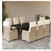 Image de Ensemble à manger de jardin et coussins 9 pcs beige Poly rotin