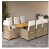 Image de Ensemble à Manger de Jardin avec Coussins 9 pcs, Table et Chaises avec Dossier Réglable, Meubles d'Extérieur, Moderne, Beige Résine Tressée