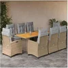 Image de 9-delige Tuinset met kussens poly rattan gemengd beige3212943