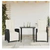Image de Ensemble à Manger de Jardin avec Coussins 3 pcs, Table et Chaises avec Dossier Réglable, Meubles d'Extérieur, Moderne, Noir Résine Tressée