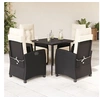 Image de Ensemble à Manger de Jardin avec Coussins 5 pcs, Table et Chaises avec Dossier Réglable, Meubles d'Extérieur, Moderne, Noir Résine Tressée