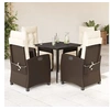 Image de Ensemble à Manger de Jardin avec Coussins 5 pcs, Table et Chaises avec Dossier et Repose-pied Réglables, Meubles d'Extérieur, Moderne, Marron Résine