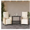 Image de Ensemble à Manger de Jardin avec Coussins 3 pcs, Table et Chaises avec Dossier et Repose-pied Réglables, Meubles d'Extérieur, Moderne, Beige Résine