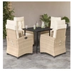 Image de Ensemble à Manger de Jardin avec Coussins 5 pcs, Table et Chaises avec Dossier et Repose-pied Réglables, Meubles d'Extérieur, Moderne, Beige Résine