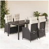 Image de Ensemble à manger de jardin coussins 5pcs Noir Résine tressée 3213061