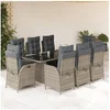 Image de Ensemble à Manger de Jardin avec Coussins 9 pcs, Table et Chaises avec Dossier Réglable, Meubles d'Extérieur, 3213357
