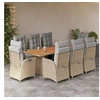 Image de Ensemble à Manger de Jardin avec Coussins 9 pcs, Table et Chaises avec Dossier Réglable, Meubles d'Extérieur, Moderne, Mélange Beige Résine Tressée