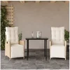 Image de Ensemble à Manger de Jardin avec Coussins 3 pcs, Table et Chaises avec Dossier et Repose-pied Réglables, Meubles 3213434