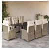 Image de Ensemble à Manger de Jardin avec Coussins 9 pcs, Table et Chaises avec Dossier et Repose-pied Réglables 3213447