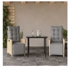Image de Ensemble à Manger de Jardin avec Coussins 3 pcs, Table et Chaises avec Dossier et Repose-pied Réglables, Meubles 3213448