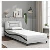Image de Cadre de Lit avec Tête de Lit, Lit Rembourré, Sommier à Lattes, Lit Simple, Lit Adulte de Chambre à Coucher Intérieur, Moderne, Blanc et Noir