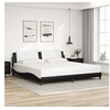 Image de Cadre de Lit et Tête de Lit, Lit Rembourré avec Coussin de Tête de Lit, Lit Double avec Sommier Chambre, Noir et Blanc 200x200 cm Similicuir