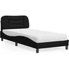 Image de Lit avec matelas noir 90x190 cm tissu, meuble de chambre à coucher, lit simple, cadre de lit incurvé, sommier, lit en 3208501