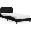 Image de Lit avec matelas noir 90x200 cm tissu, meuble de chambre à coucher, lit simple, cadre de lit incurvé, sommier, lit en 3208508