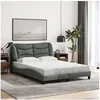 Image de Cadre de Lit avec Lumières LED, Lit Double avec Coussin de Tête de Lit, Lit Adulte, Meuble de Chambre, Moderne, Gris 3213691