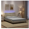 Image de Cadre de Lit avec Lumières LED, Lit Double avec Coussin de Tête de Lit, Lit Adulte, Meuble de Chambre, Moderne, Crème 3213695