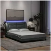 Image de Cadre de Lit avec Lumières LED, Lit Double avec Coussin de Tête de Lit, Lit Adulte, Meuble de Chambre, Moderne, Gris 3213704