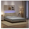 Image de Cadre de Lit avec Lumières LED, Lit Double avec Coussin de Tête de Lit, Lit Adulte, Meuble de Chambre, Moderne, Crème 3213716