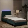 Image de Cadre de Lit avec Lumières LED, Lit Rembourré avec Sommier à Lattes, Lit Simple, Lit Adulte, Moderne, Vert Foncé 3213754