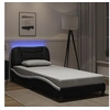 Image de Cadre de Lit avec Lumières LED, Lit Rembourré, Lit Simple, Lit Adulte de Chambre à Coucher Intérieur, Moderne, Noir Blanc 90x190 cm Similicuir