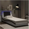 Image de Cadre de Lit avec Lumières LED, Lit Rembourré, Lit Simple, Lit Adulte de Chambre à Coucher Intérieur, Moderne, Blanc Noir 80x200 cm Similicuir