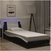 Image de Cadre de Lit avec Lumières LED, Lit Rembourré, Lit Simple, Lit Adulte de Chambre à Coucher Intérieur, Moderne, Noir Blanc 90x190 cm Similicuir