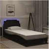 Image de Cadre de Lit avec Lumières LED, Lit Rembourré, Lit Simple, Lit Adulte de Chambre à Coucher Intérieur, Moderne, Noir 3214089