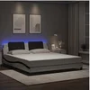 Image de Cadre de Lit avec Lumières LED, Lit Double avec Coussin de Tête de Lit, Lit Adulte de Chambre, Moderne, Blanc Noir 3214130