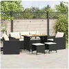 Image de Salon de jardin 6 pcs avec coussins noir résine tressée 3213556