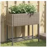Image de Jardinières avec étagère 2 pcs gris 70x28x70 cm résine tressée, jardinière d'extérieur, bac à fleurs, bac à tomates, jardinière de terrasse