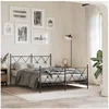Image de Cadre de Lit Métal avec Tête de Lit/Pied de Lit, Sommier à Lattes, Lit Adulte, Lit Double de Chambre à Coucher 376520