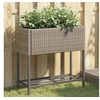 Image de Jardinière avec étagère gris résine tressée, jardinière d'extérieur, bac à fleurs, bac à tomates, jardinière de terrasse, bac à pommes de terre