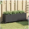 Image de Jardinière avec roulettes et 3 pots noir 107x32x38 cm rotin, jardinière d'extérieur, bac à fleurs, bac à tomates, jardinière de terrasse