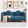 Image de Canape droit 2 places en velours bleu 77 x 173.5 x 70 cm