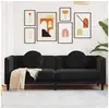 Image de Canape droit 3 places en velours noir 77 x 193.5 x 70 cm