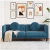 Image de Canape droit 3 places en velours bleu 77 x 193.5 x 70 cm