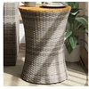 Image de Table d'appoint de jardin forme tambour gris rotin bois massif, table d'appoint d'extérieur, petite table de jardin, 368297