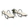 Image de Chaises longues lot de 2 avec table marron résine tressée, lit de bronzage, chaise longue d'extérieur, lit de jour 368264