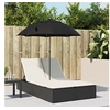 Image de Chaise longue double et coussins et parasol noir résine tressée, transat, lit de jour d'extérieur, lit de jour de 368081