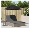 Image de Chaise longue double et coussins et parasol gris résine tressée, transat, lit de jour d'extérieur, lit de jour de 368083