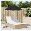Image de Chaise longue double avec coussins et parasol beige poly rotin, transat, lit de jour d'extérieur, lit de jour de 368085